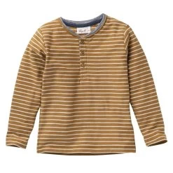 People Wear Organic Langarmshirt Henley Geringelt Hellbraun