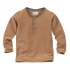 People Wear Organic Langarmshirt Henley Zimt Geringelt Bio-Baumwolle