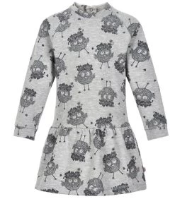 Minymo Mädchenkleid Hellgrau Melange Vögelchen