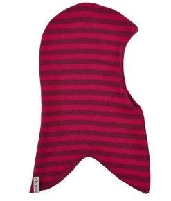 Minymo Mädchen Schlupfmütze Wolle MAT60 Red Plum Blockstreifen