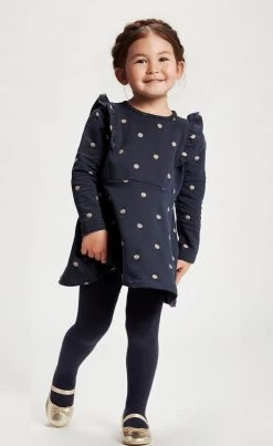 Mädchen Kleid Dunkelblau Sweatkleid Mit Goldenen Punkten -Kindermode – Einfach machen. metoo kleid gold dots 1280x1280 2