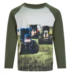 Minymo Traktor Langarmshirt Olivgrün Mit 3 Traktoren