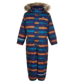 Minymo Kinder Schneeanzug Blockstreifen Kürbis Navy Skianzug