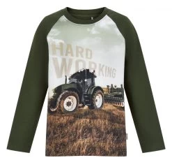 Minymo Traktor Shirt Dark Oliv Langarm Für Kinder