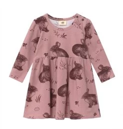 Walkiddy Kleid Cute Rabbits Smoky Rosa Biobaumwolle