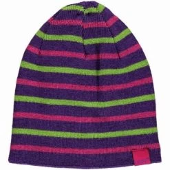 Celavi Wintermütze Kinder Strickmütze Dark Purple Pink Gestreift